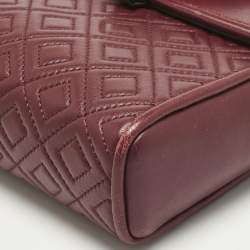 Pre Owned Tory Burch Burgundy Quilted Leather Fleming Tassel Crossbody Bag