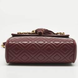 Pre Owned Tory Burch Burgundy Quilted Leather Fleming Tassel Crossbody Bag