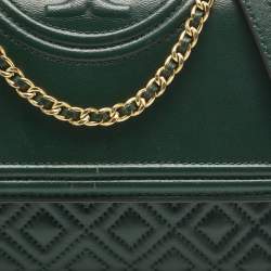 Pre Owned Tory Burch Green Quilted Leather Small Fleming Shoulder Bag