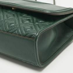 Pre Owned Tory Burch Green Quilted Leather Small Fleming Shoulder Bag