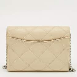 Pre Owned Tory Burch Beige Quilted Leather Willa Wallet On Chain