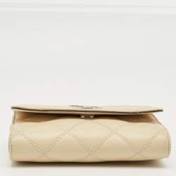 Pre Owned Tory Burch Beige Quilted Leather Willa Wallet On Chain