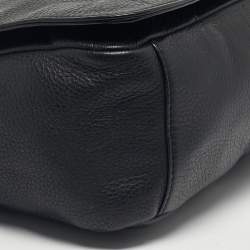 Pre Owned Tory Burch Black Leather Logo Flap Shoulder Bag