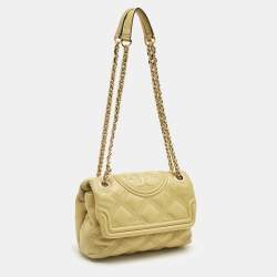 Pre Owned Tory Burch Yellow Quilted Leather Small Fleming Shoulder Bag