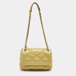 Pre Owned Tory Burch Yellow Quilted Leather Small Fleming Shoulder Bag
