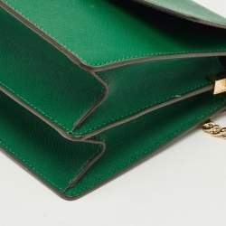 Pre Owned Tory Burch Green Leather Emerson Envelope Shoulder Bag