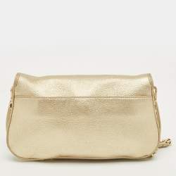 Pre Owned Tory Burch Gold Leather Britten Flap Crossbody Bag