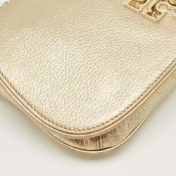 Pre Owned Tory Burch Gold Leather Britten Flap Crossbody Bag