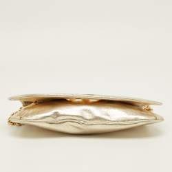 Pre Owned Tory Burch Gold Leather Reva Chain Clutch