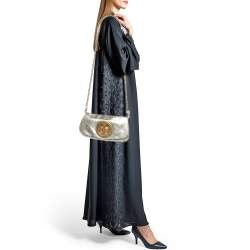 Pre Owned Tory Burch Gold Leather Reva Chain Clutch
