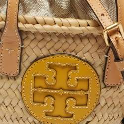 Pre Owned Tory Burch Tan/Natural Straw Mini Ella Basket Tote