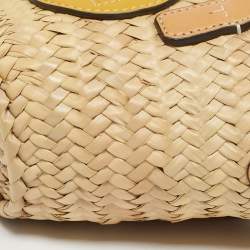 Pre Owned Tory Burch Tan/Natural Straw Mini Ella Basket Tote