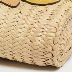 Pre Owned Tory Burch Tan/Natural Straw Mini Ella Basket Tote