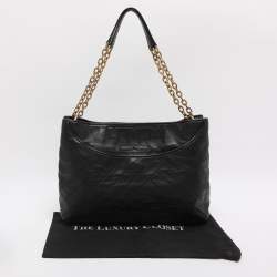 Pre Owned Tory Burch Black Quilted Leather Alexa Tote