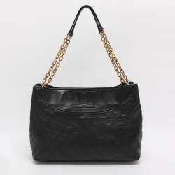 Pre Owned Tory Burch Black Quilted Leather Alexa Tote