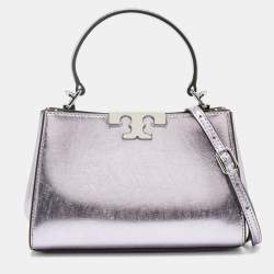 Pre Owned Tory Burch Metallic Purple Leather Mini Eleanor Top Handle Bag
