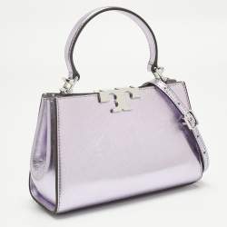 Pre Owned Tory Burch Metallic Purple Leather Mini Eleanor Top Handle Bag