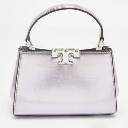 Pre Owned Tory Burch Metallic Purple Leather Mini Eleanor Top Handle Bag