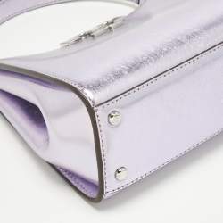 Pre Owned Tory Burch Metallic Purple Leather Mini Eleanor Top Handle Bag