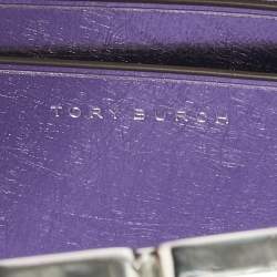 Pre Owned Tory Burch Metallic Purple Leather Mini Eleanor Top Handle Bag