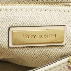 Pre Owned Tory Burch Beige/Yellow Quilted Leather Floral Kira Shoulder Bag
