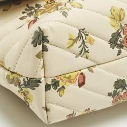 Pre Owned Tory Burch Beige/Yellow Quilted Leather Floral Kira Shoulder Bag