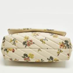 Pre Owned Tory Burch Beige/Yellow Quilted Leather Floral Kira Shoulder Bag