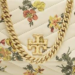 Pre Owned Tory Burch Beige/Yellow Quilted Leather Floral Kira Shoulder Bag