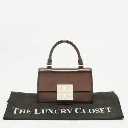 Pre Owned Tory Burch Dark Burgundy Leather Mini Bon Bon Top Handle Bag