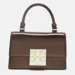 Pre Owned Tory Burch Dark Burgundy Leather Mini Bon Bon Top Handle Bag