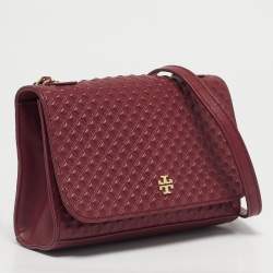 Pre Owned Tory Burch Burgundy Embossed Leather Marion Shoulder Bag