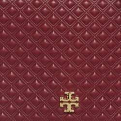 Pre Owned Tory Burch Burgundy Embossed Leather Marion Shoulder Bag