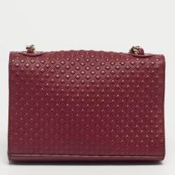 Pre Owned Tory Burch Burgundy Embossed Leather Marion Shoulder Bag
