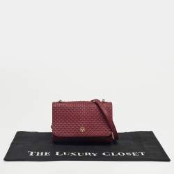 Pre Owned Tory Burch Burgundy Embossed Leather Marion Shoulder Bag