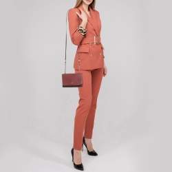 Pre Owned Tory Burch Burgundy Embossed Leather Marion Shoulder Bag