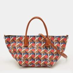 Pre Owned Tory Burch Multicolor Canvas Small Basketweave Tote