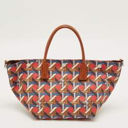 Pre Owned Tory Burch Multicolor Canvas Small Basketweave Tote