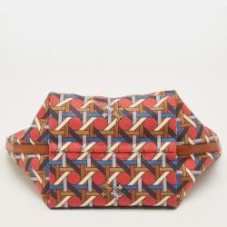 Pre Owned Tory Burch Multicolor Canvas Small Basketweave Tote