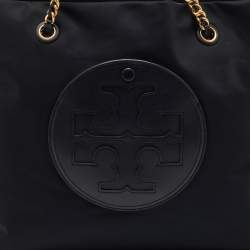Pre Owned Tory Burch Black Nylon and Leather Ella Chain Tote