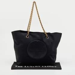 Pre Owned Tory Burch Black Nylon and Leather Ella Chain Tote