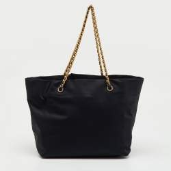 Pre Owned Tory Burch Black Nylon and Leather Ella Chain Tote