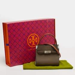 Pre Owned Tory Burch Tricolor Leather and Suede Petite Lee Radziwill Double Top Handle Bag