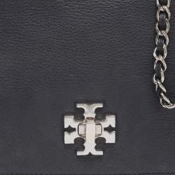 Pre Owned Tory Burch Mercer Blue Leather Shoulder Bag