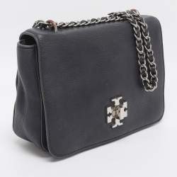 Pre Owned Tory Burch Mercer Blue Leather Shoulder Bag