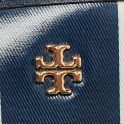 Pre Owned Tory Burch Gemini Link Blue Coated Canvas and Leather Top Zip Tote