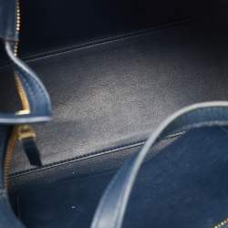 Pre Owned Tory Burch Gemini Link Blue Coated Canvas and Leather Top Zip Tote