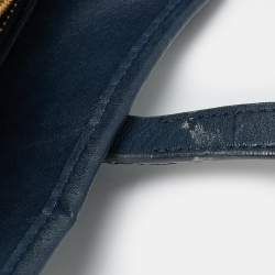 Pre Owned Tory Burch Gemini Link Blue Coated Canvas and Leather Top Zip Tote