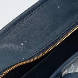 Pre Owned Tory Burch Gemini Link Blue Coated Canvas and Leather Top Zip Tote