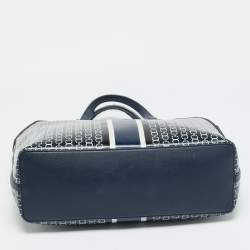 Pre Owned Tory Burch Gemini Link Blue Coated Canvas and Leather Top Zip Tote