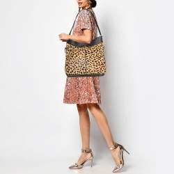 مملوكة مسبقًا Tory Burch Brown/Black Leopard Print Calfhair and Leather Zip Around Shoulder Bag